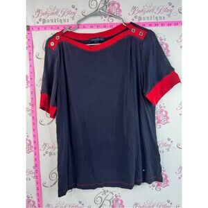 Tommy Hilfiger shirt tshirt tee Navy and Red Short Sleeve Button-Shoulder Top